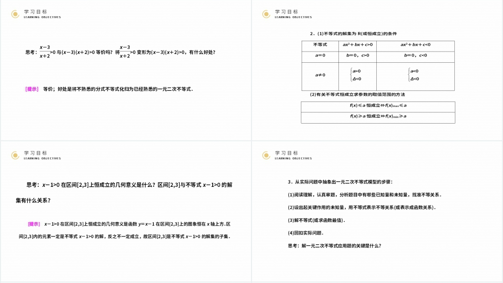 高二年级上册《 一元二次不等式及其解法》教案PPT课件 高二年级上册《 一元二次不等式及其解法》教案PPT课件