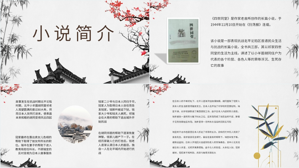 介绍《四世同堂》PPT模板 介绍《四世同堂》PPT模板