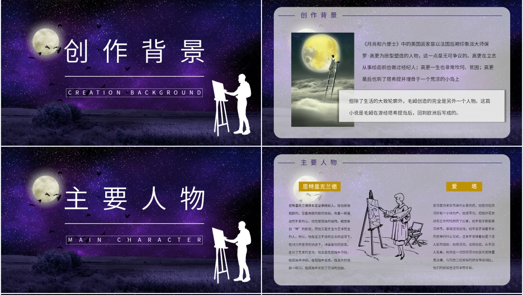 月亮与六便士简单PPT模板 月亮与六便士简单PPT模板