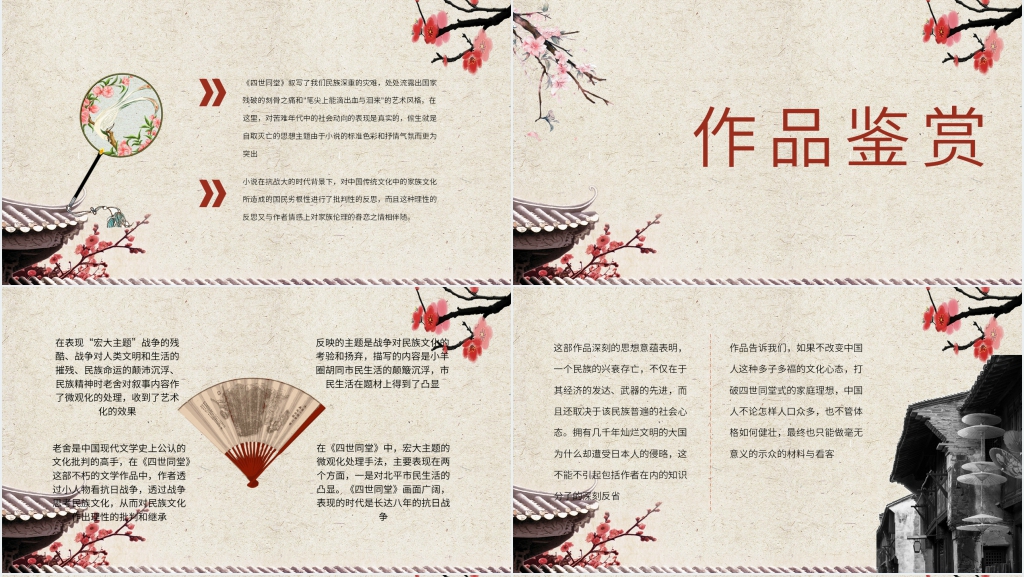 《四世同堂》赏读PPT模板 《四世同堂》赏读PPT模板