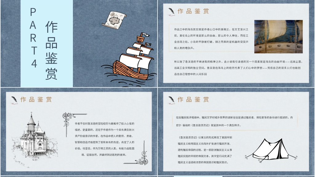鲁滨逊漂流记介绍PPT模板 鲁滨逊漂流记介绍PPT模板