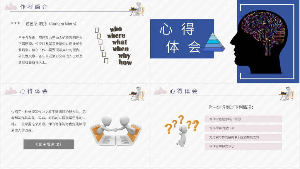 金字塔原理芭芭拉明托读后感PPT模板 金字塔原理芭芭拉明托读后感PPT模板