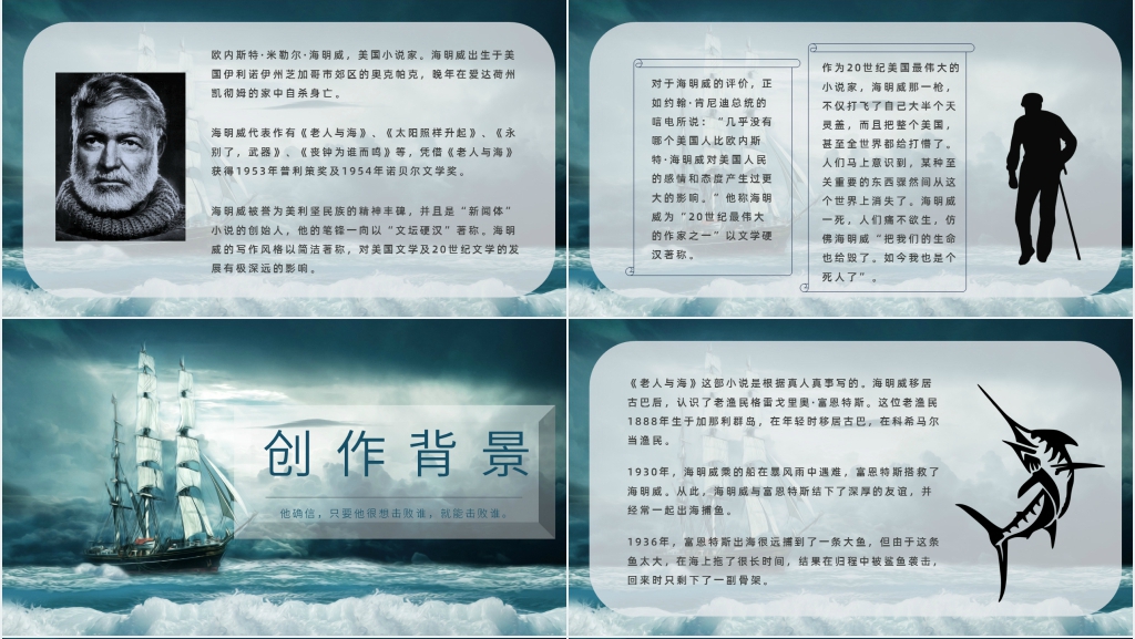 精美老人与海课文分析PPT模板 精美老人与海课文分析PPT模板
