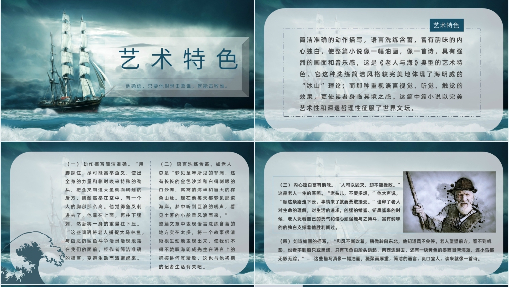 精美老人与海课文分析PPT模板 精美老人与海课文分析PPT模板