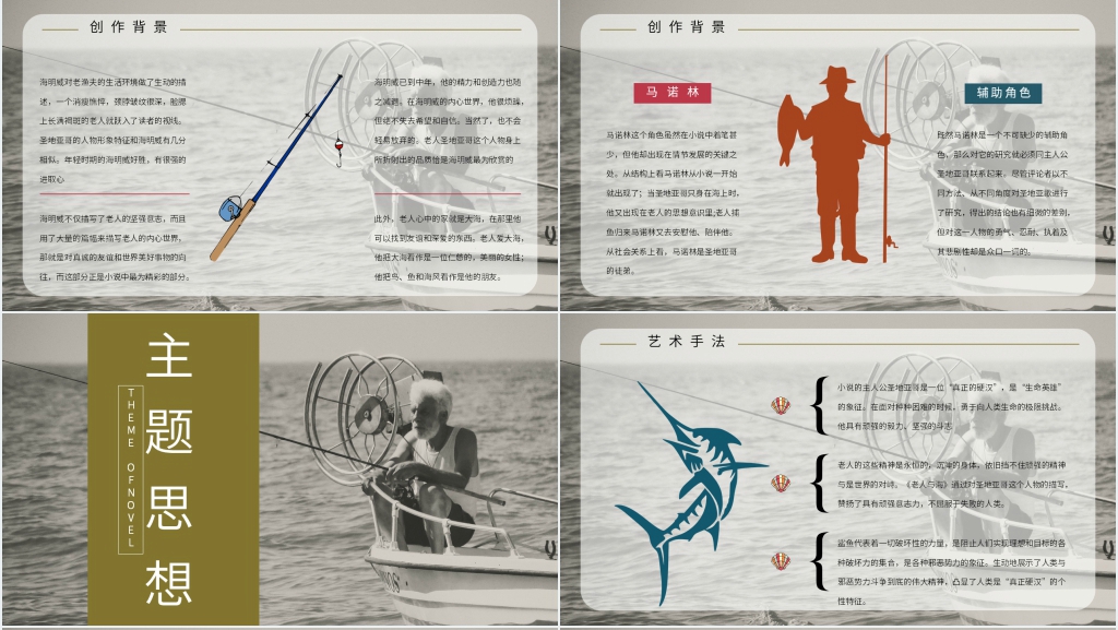 老人与海名著导读PPT模板 老人与海名著导读PPT模板