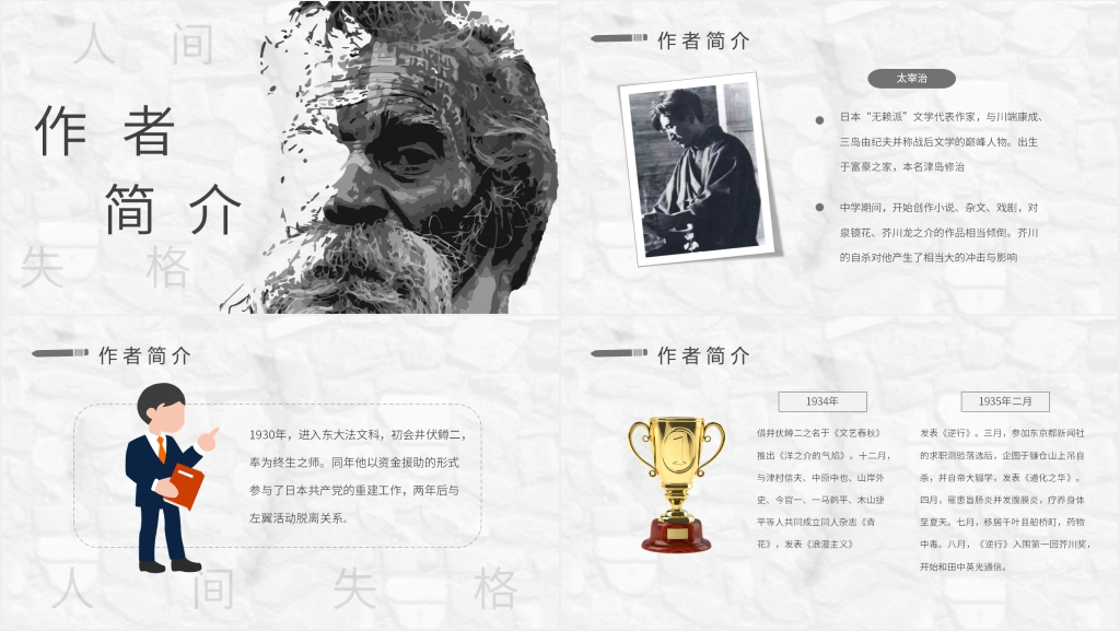 太宰治人间失格好书介绍PPT模板