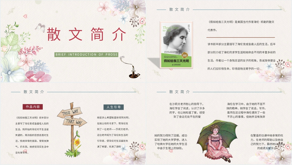 假如给我三天光明读书PPT模板 假如给我三天光明读书PPT模板