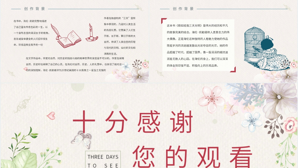 假如给我三天光明读书PPT模板 假如给我三天光明读书PPT模板