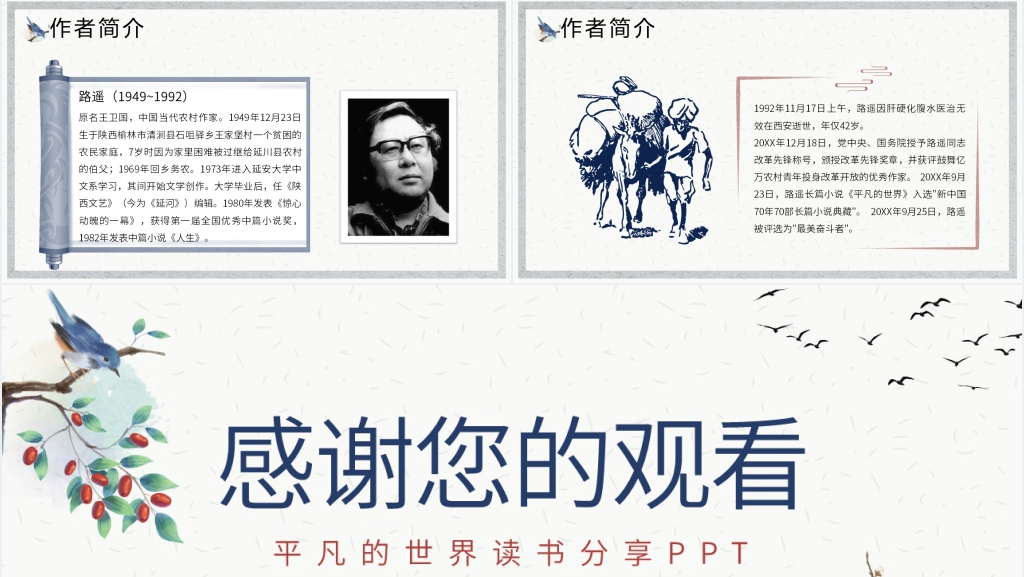 平凡的世界读书分享PPT模板 平凡的世界读书分享PPT模板
