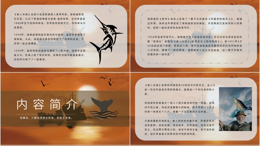 海明威老人与海PPT模板 海明威老人与海PPT模板