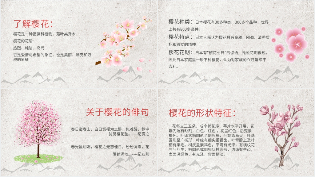 植物樱花小知识介绍PPT模板 植物樱花小知识介绍PPT模板
