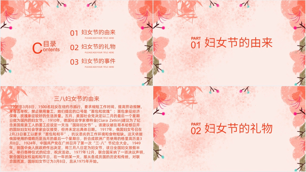 介绍三八妇女节由来PPT模板 介绍三八妇女节由来PPT模板