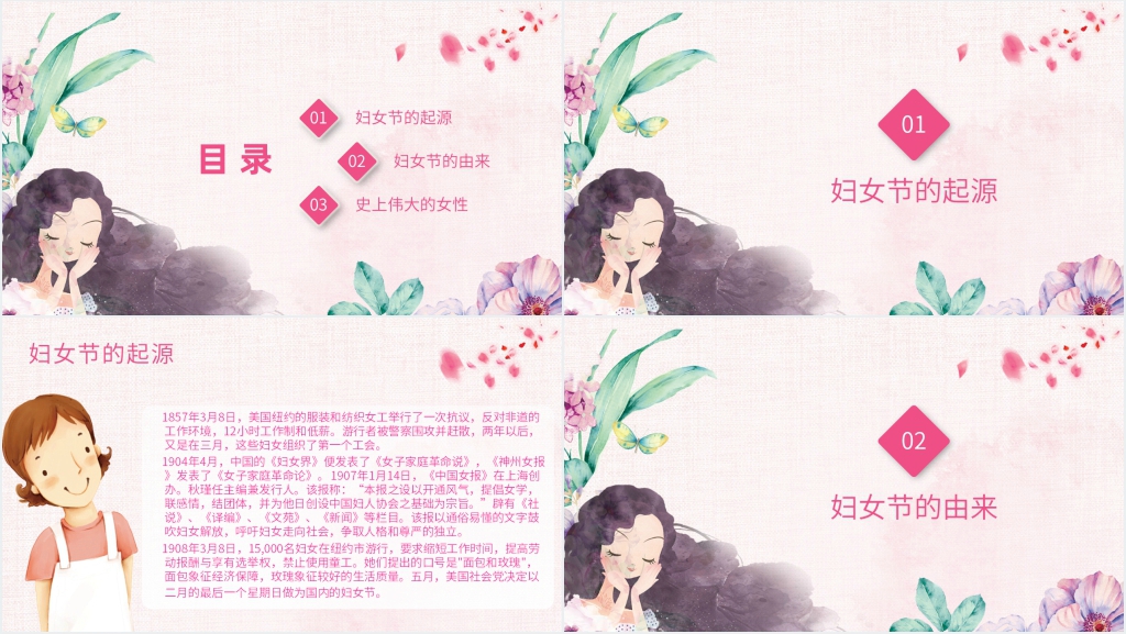 38妇女节的来历介绍PPT模板 38妇女节的来历介绍PPT模板