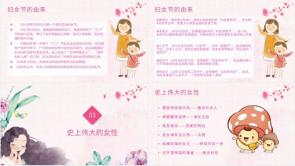 38妇女节的来历介绍PPT模板 38妇女节的来历介绍PPT模板