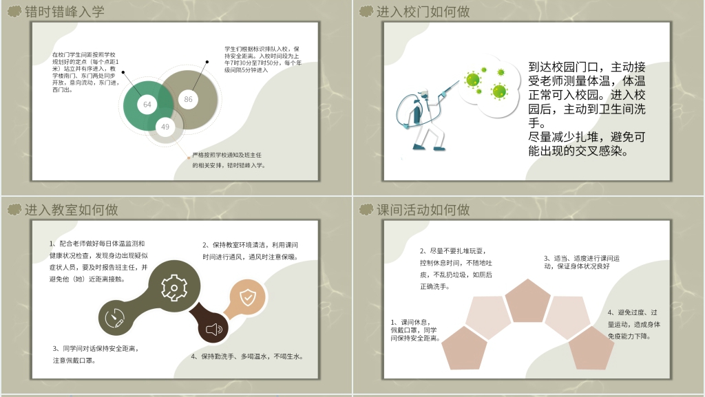 简洁学校返校复课防疫PPT模板