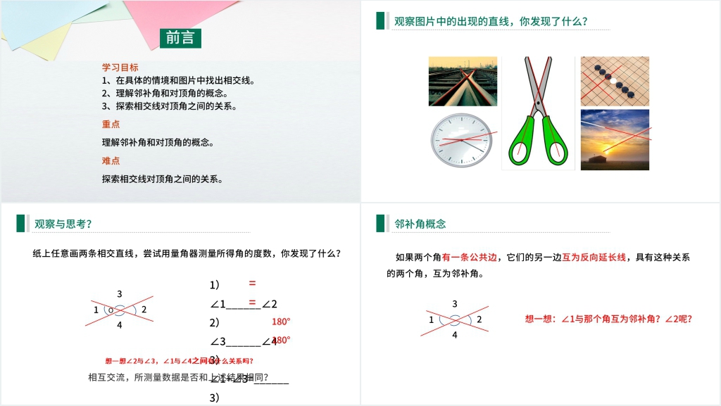 人教版数学七年级下册第五章相交线与平行线PPT课件 人教版数学七年级下册第五章相交线与平行线PPT课件