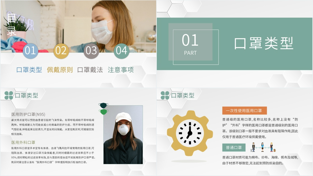 简约新冠口罩使用方法PPT模板 简约新冠口罩使用方法PPT模板