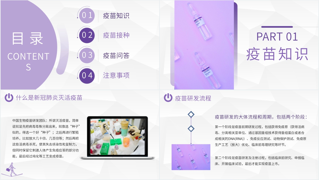 简约新冠疫苗健康科普知识PPT模板 简约新冠疫苗健康科普知识PPT模板