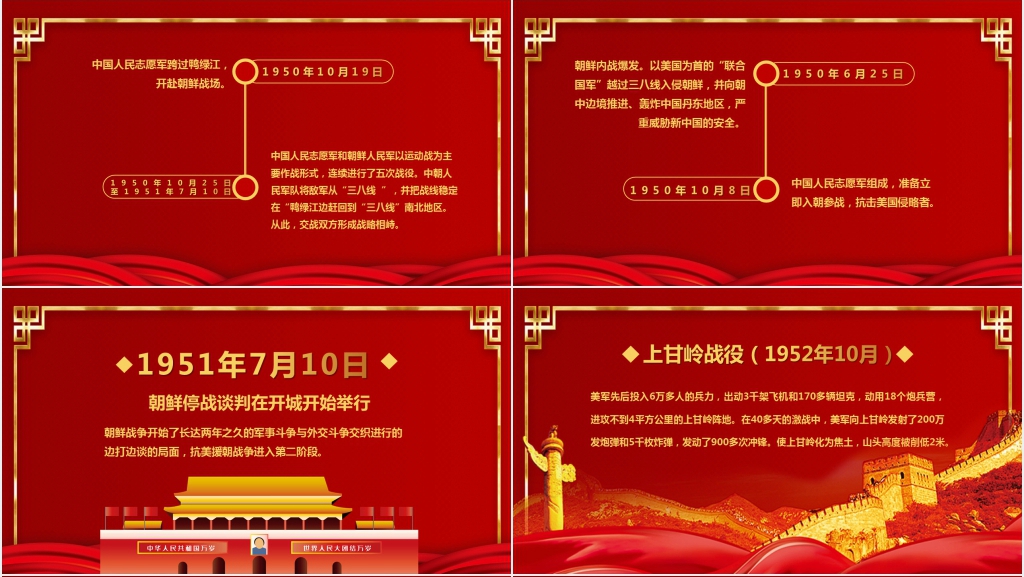 抗美援朝战争周年纪念日爱国教育PPT模板 抗美援朝战争周年纪念日爱国教育PPT模板