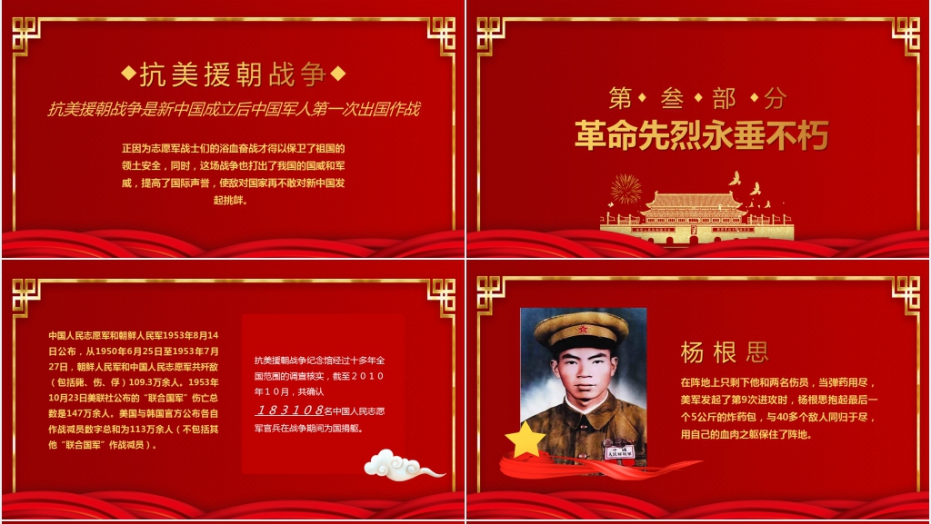 抗美援朝战争周年纪念日爱国教育PPT模板 抗美援朝战争周年纪念日爱国教育PPT模板