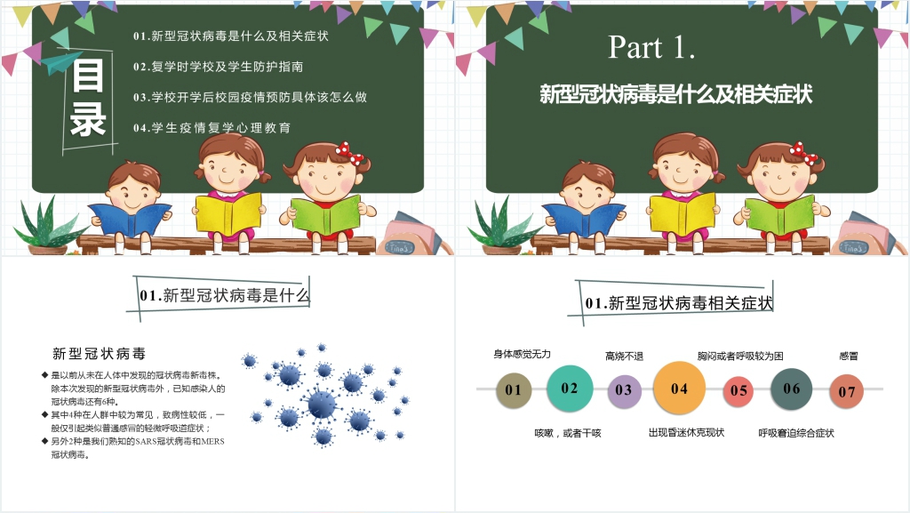 卡通风顽固疫情成效做好开学准备PPT课件 卡通风顽固疫情成效做好开学准备PPT课件
