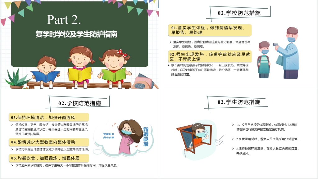 卡通风顽固疫情成效做好开学准备PPT课件 卡通风顽固疫情成效做好开学准备PPT课件