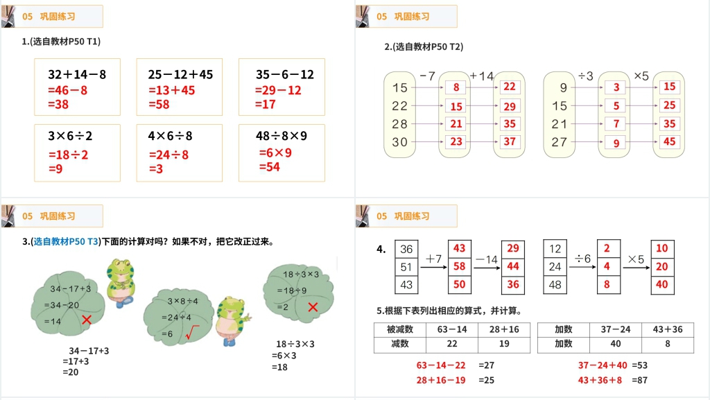 人教版数学二年级下册《没有括号的同级混合运算》(第5.1课时)教学PPT课件 人教版数学二年级下册《没有括号的同级混合运算》(第5.1课时)教学PPT课件