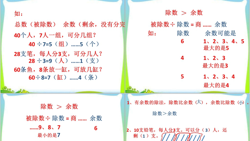 人教版二年级数学下册有余数的除法《除数与余数的关系》PPT课件 人教版二年级数学下册有余数的除法《除数与余数的关系》PPT课件