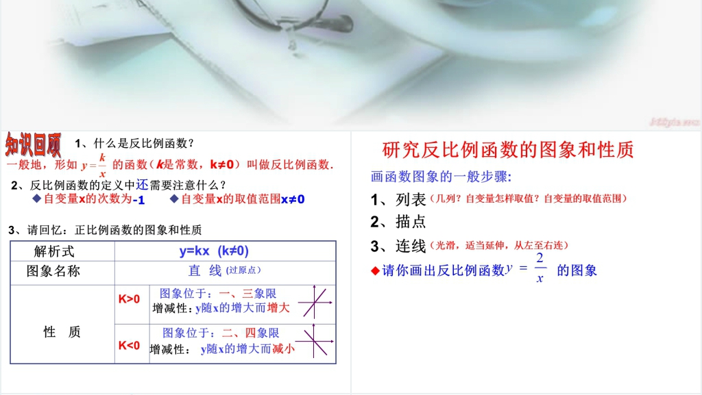 华东师大版八年级数学下册《反比例函数图象及性质》PPT课件 华东师大版八年级数学下册《反比例函数图象及性质》PPT课件