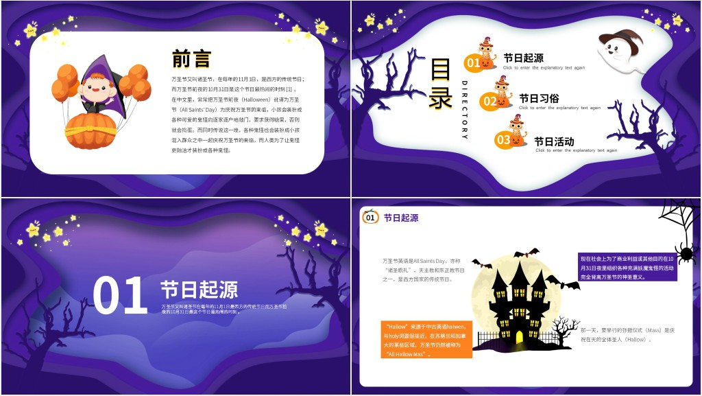 万圣节起源和习俗PPT模板