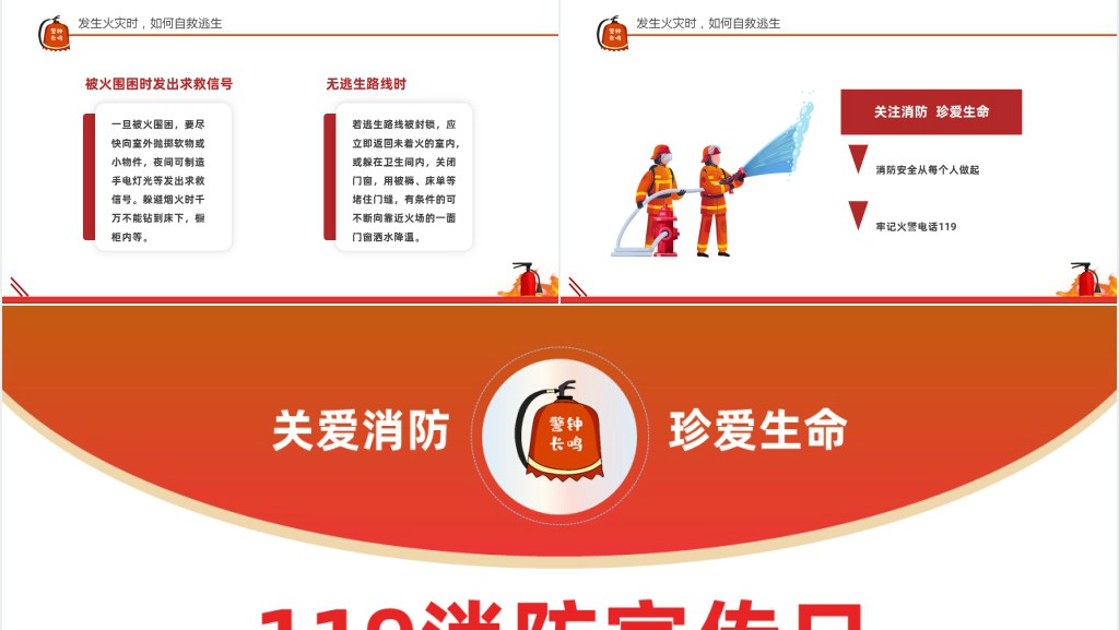 红色简约风全国119消防安全日消防安全专题培训PPT模板