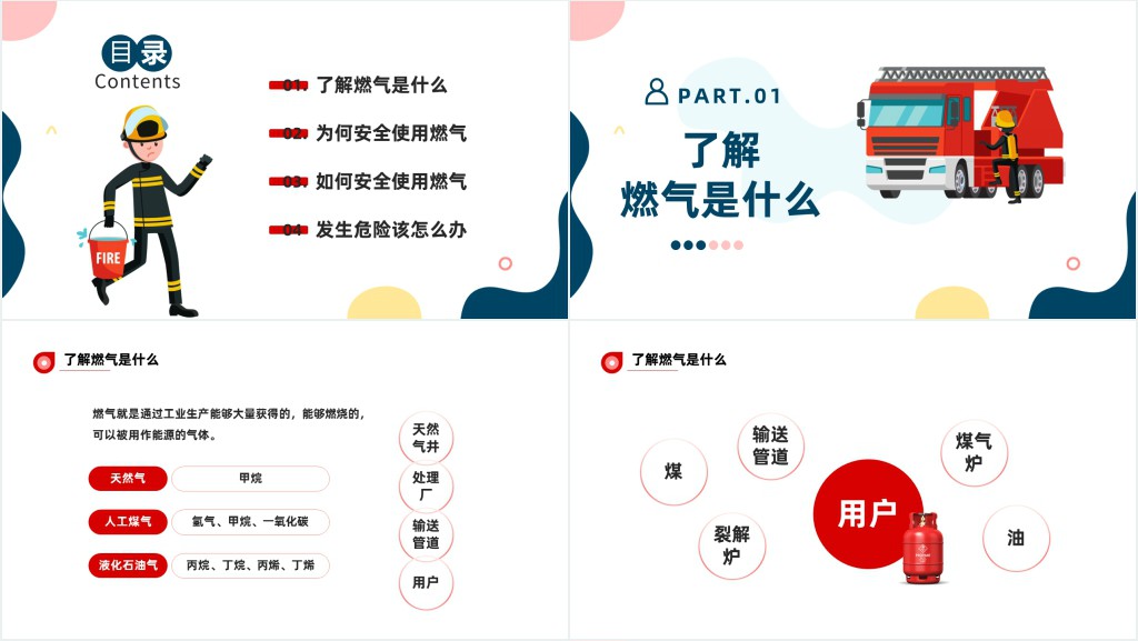卡通风居家安全从燃气安全开始PPT模板