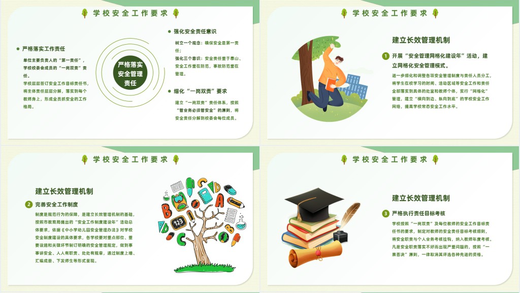 绿色卡通风秋季开学校园安全工作会议PPT模板
