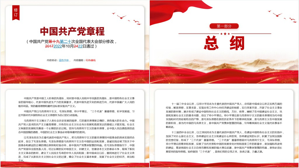 党章新旧对照版PPT党课 党章新旧对照版PPT党课