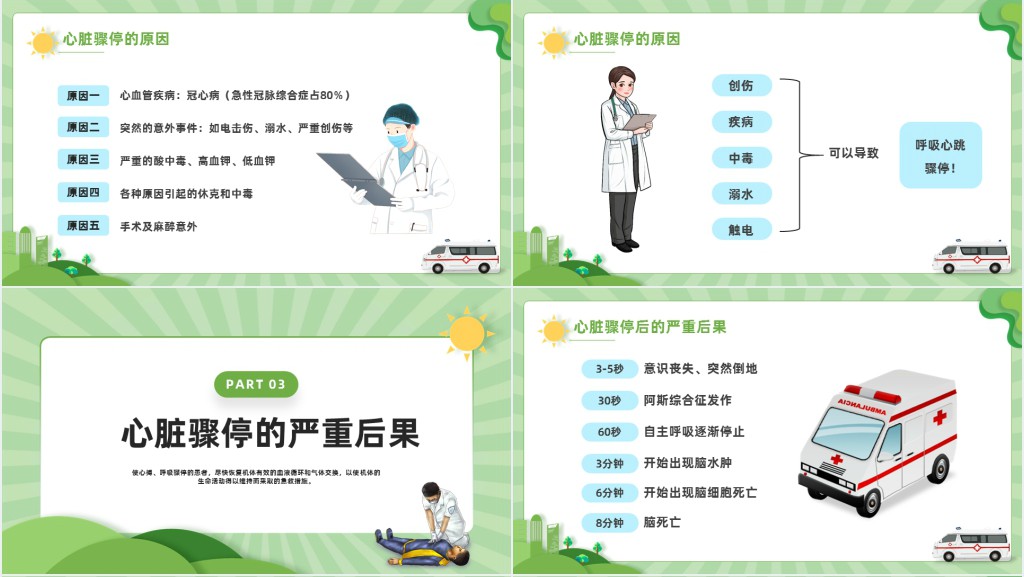 单人徒手心肺复苏术PPT插画风单人徒手心肺复苏应急急救知识课件模板
