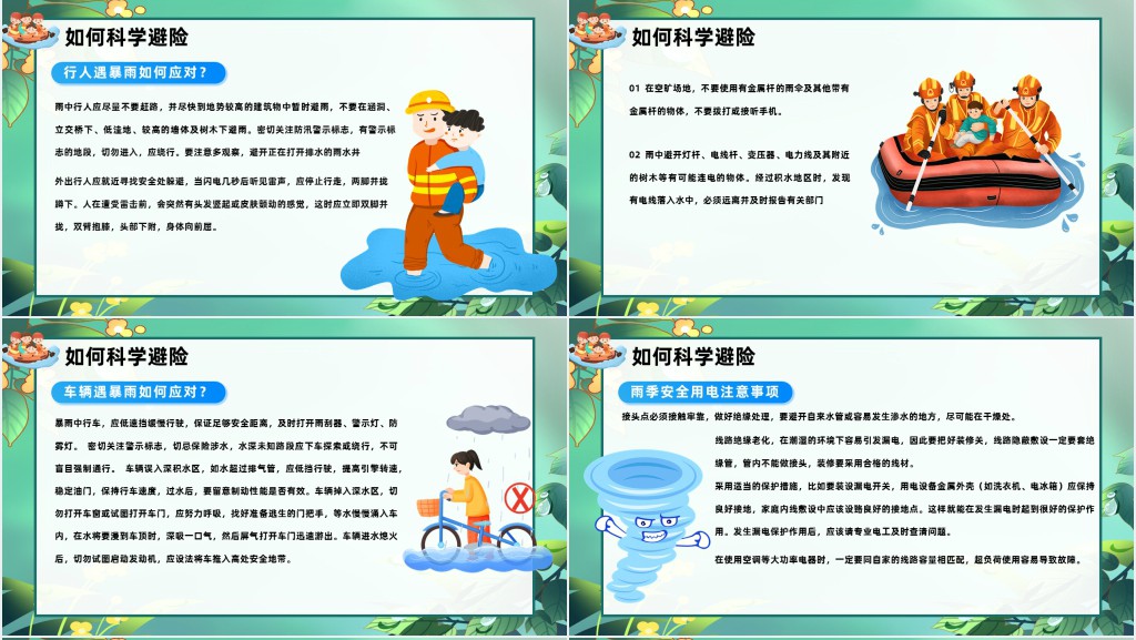 卡通风防洪防汛安全教育PPT模板