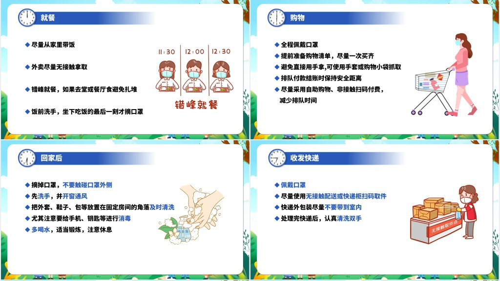 全天候多场景防疫攻略PPT卡通清新做好自己健康的第一责任人呵护自己和家人健康科普知识课件