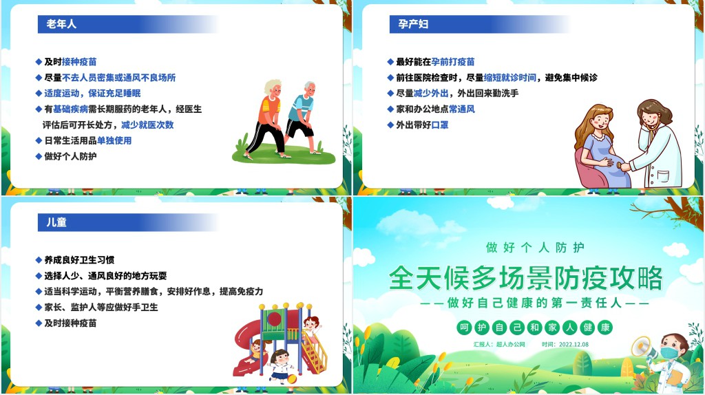 全天候多场景防疫攻略PPT卡通清新做好自己健康的第一责任人呵护自己和家人健康科普知识课件