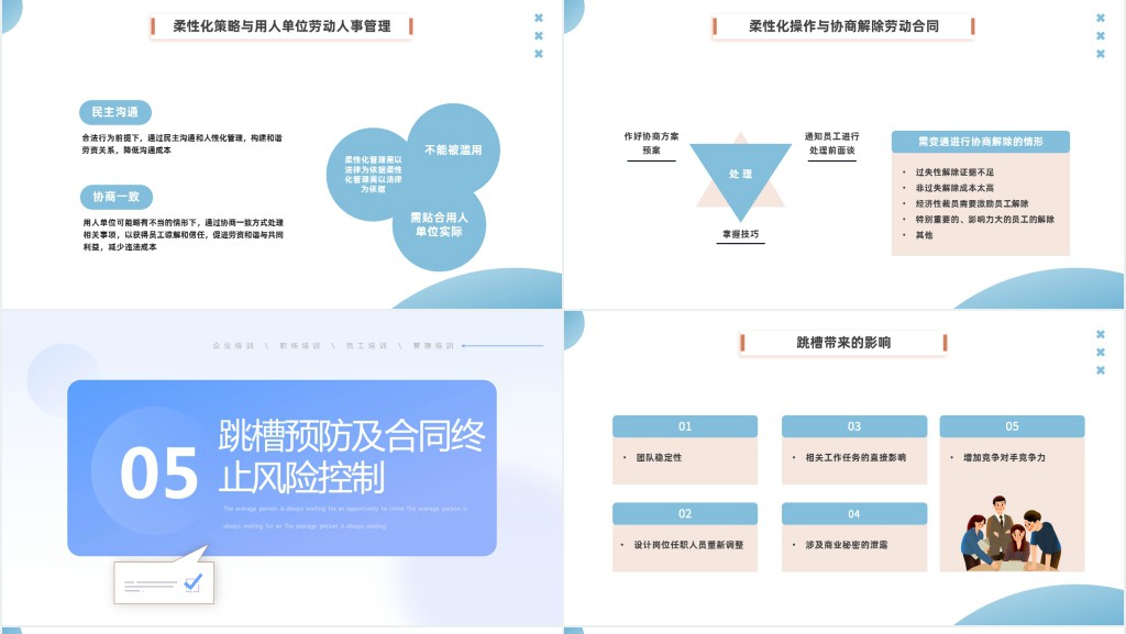 员工的离职与法律风险防范PPT插画风企业人力资源培训新员工专题培训课件模板