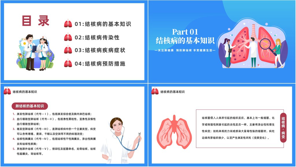 肺结核病防治医疗知识宣传PPT卡通风肺结核肺病医疗知识讲座课件模板