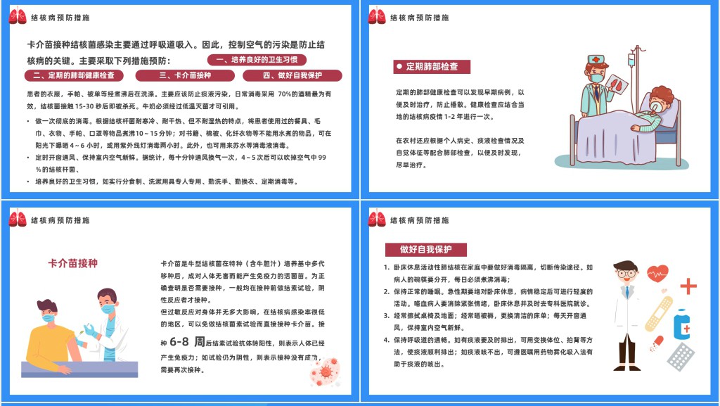 肺结核病防治医疗知识宣传PPT卡通风肺结核肺病医疗知识讲座课件模板