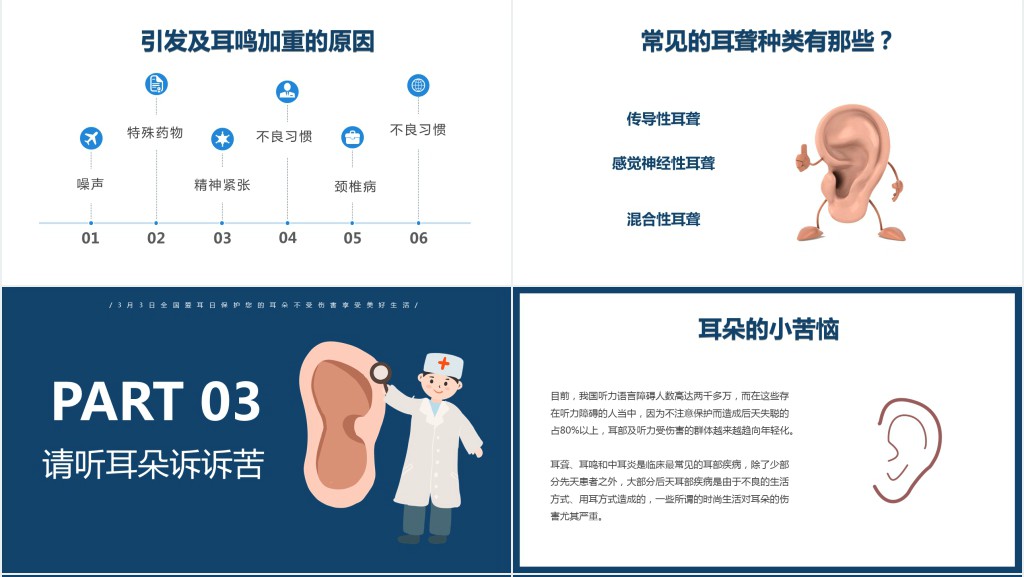 全国爱耳日PPT卡通简约风关爱医疗健康PPT模板