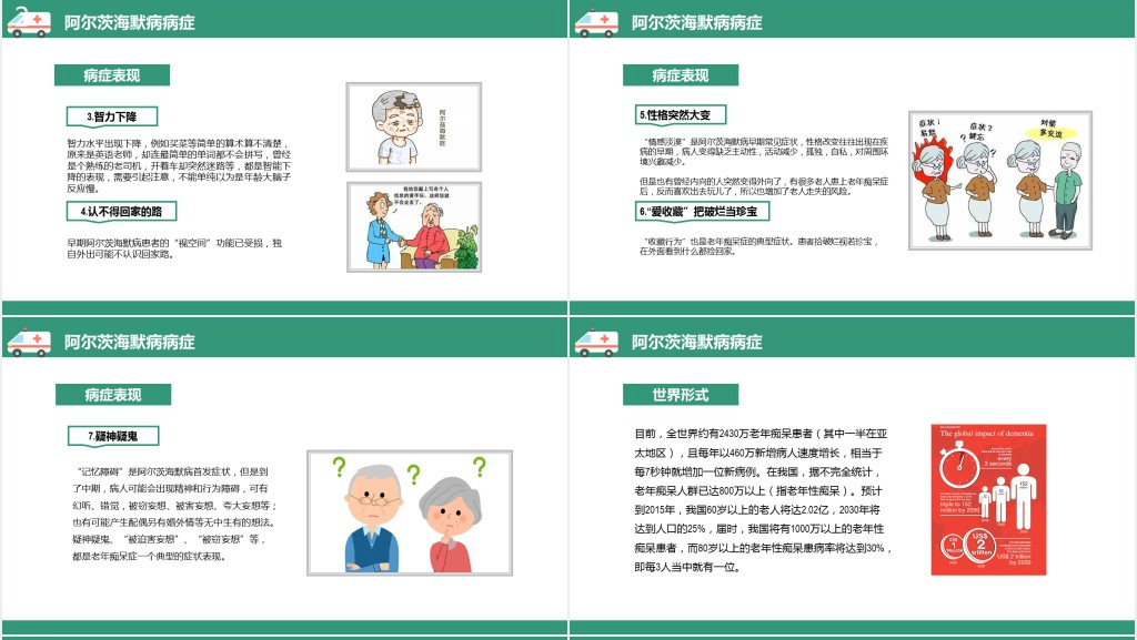 世界阿尔茨海默症宣传日PPT清新简约关爱老人预防PPT模板