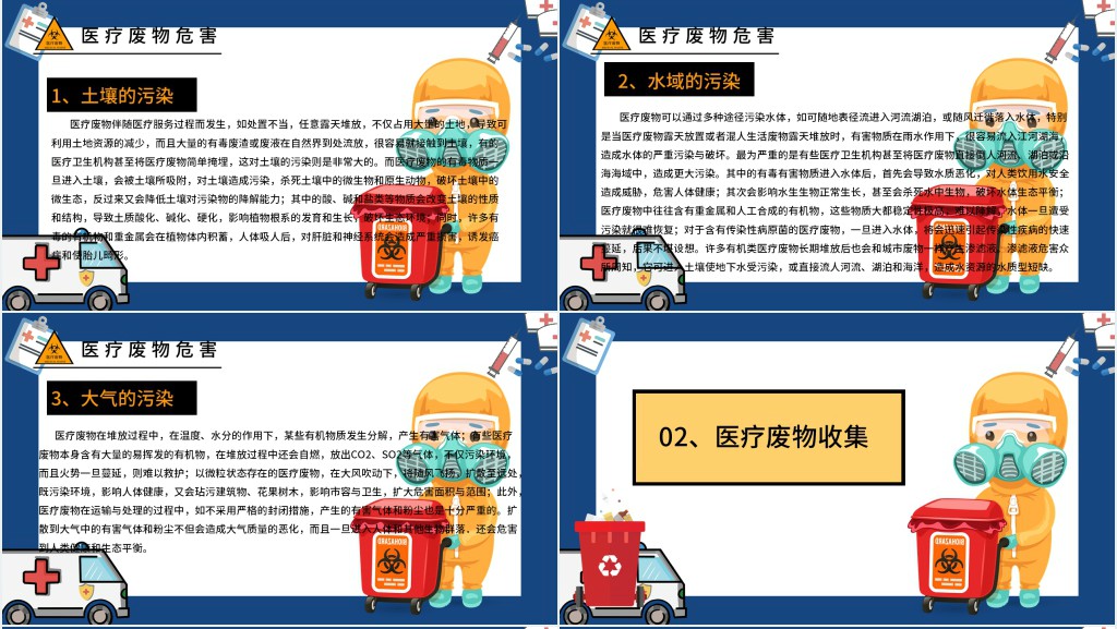 医疗废物分类处理PPT简约插画风医疗类PPT模板