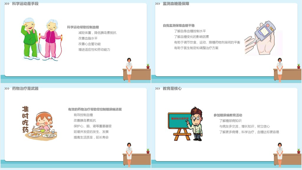 卡通简约版世界预防糖尿病知识日糖尿病健康知识PPT模板模板