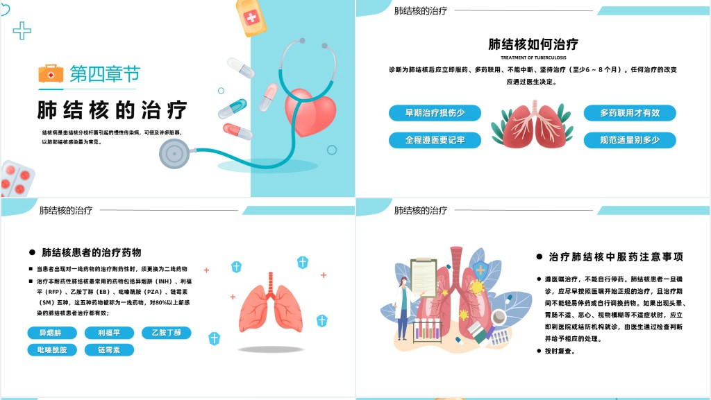 肺结核预防与治疗PPT简约扁平插画风肺结核肺病医疗知识讲座课件模板