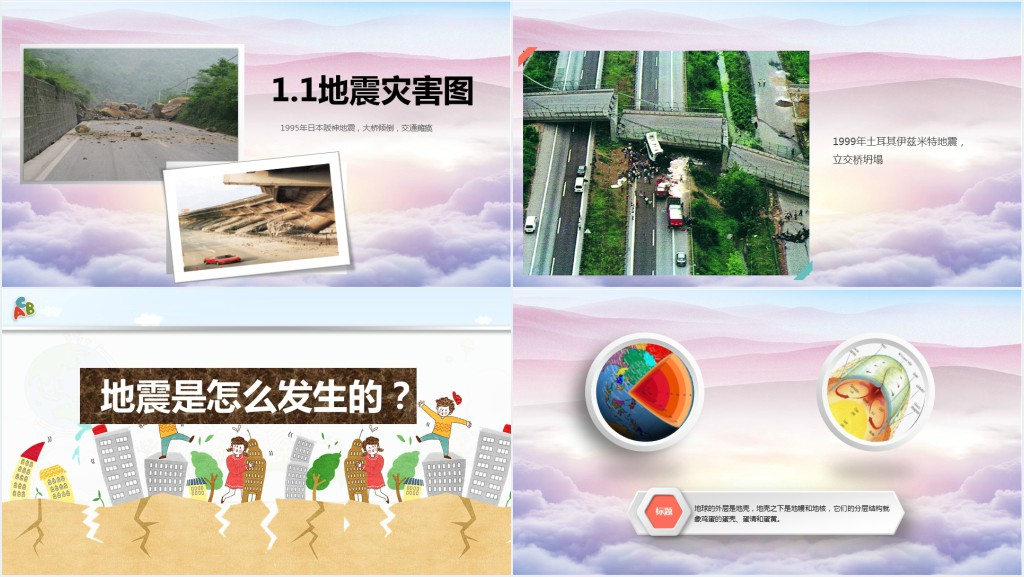 多彩卡通防震救灾应急知识宣传活动PPT模板