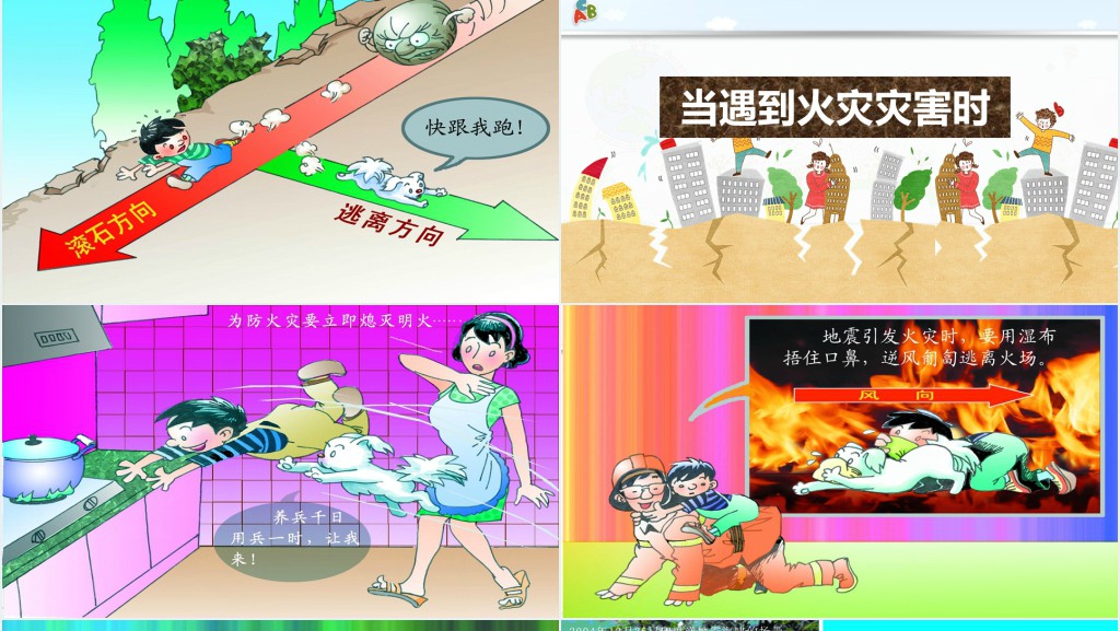 多彩卡通防震救灾应急知识宣传活动PPT模板