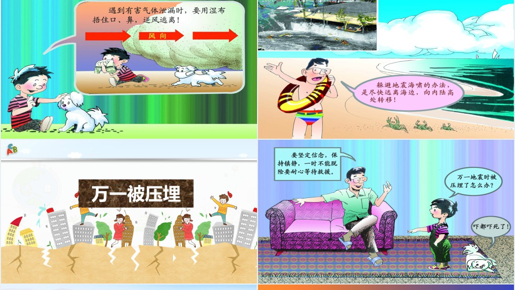 多彩卡通防震救灾应急知识宣传活动PPT模板
