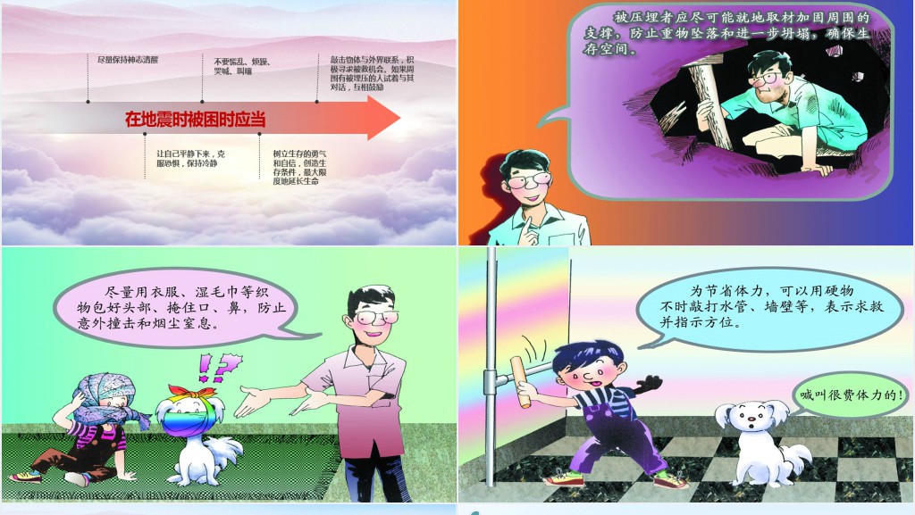 多彩卡通防震救灾应急知识宣传活动PPT模板